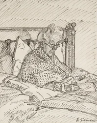 Retrato de la madre del artista escribiendo en la cama